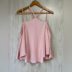 Lush Pink Strappy Sleeves Blouse Size Large EUC